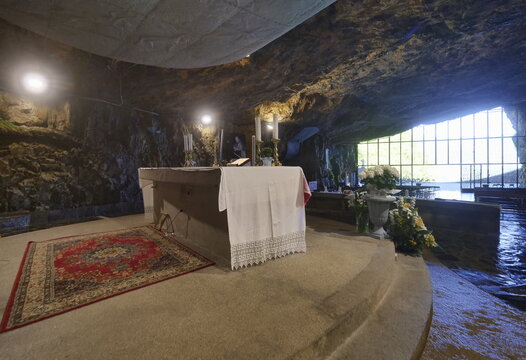 Altar in Conra busa sanctuary in Imagna Valley, Lombardy, Italy