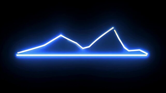 Blue neon light forms a continuous line evolving into a mountain range silhouette against a dark background, showcasing a dynamic visual transformation in three frames