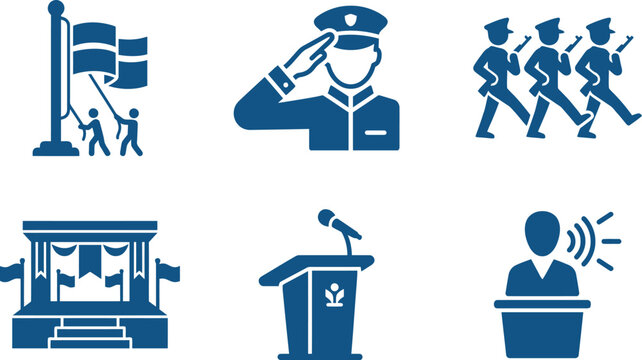 Ceremony military icons flat vector collection for national events and official government celebrations