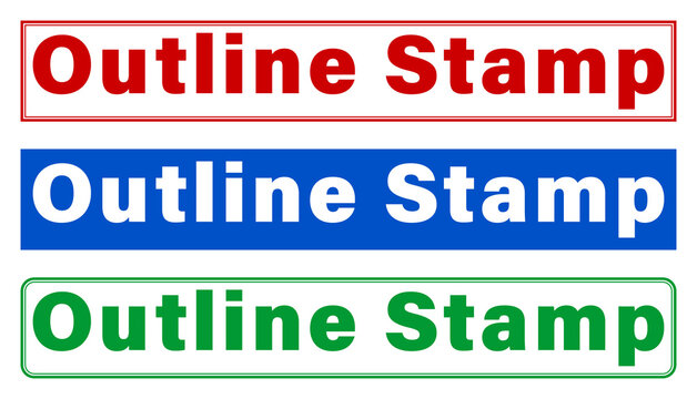 Three colorful outline stamp text examples with different background colors