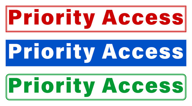 Three priority access signs in red blue and green colors