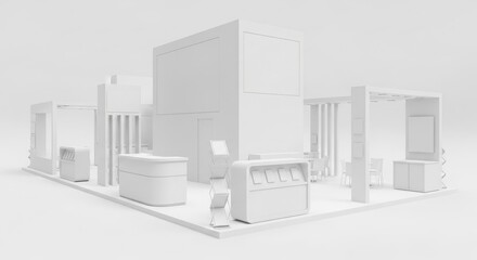 Fototapeta premium White minimalist 3D model of an empty exhibition stand or trade show booth design.