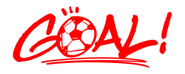 Dynamic red goal graffiti tag lettering composition showcasing soccer ball illustration element for alternative youth sports culture apparel lifestyle decoration poster print clip art. © dirtyfellas