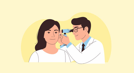 Fototapeta premium Doctor Examines Patient's Ear with Otoscope - Medical Illustration