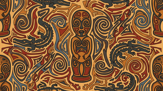 Papuan Batik - Mbis Statue: Inspired by the ancestral statues of the Asmat tribe, which are steeped in reverence. Symbolizing spiritual strength, fertility, and family protection