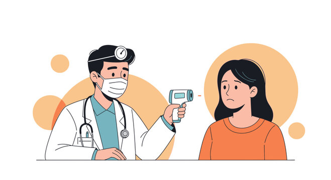 Doctor using infrared thermometer to check patient's temperature, healthcare concept