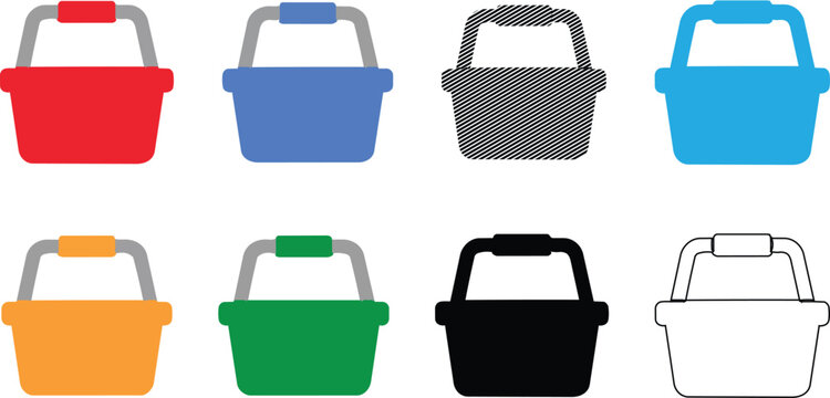 Vector assortment of shopping basket icons with e commerce icon, consumerism vec