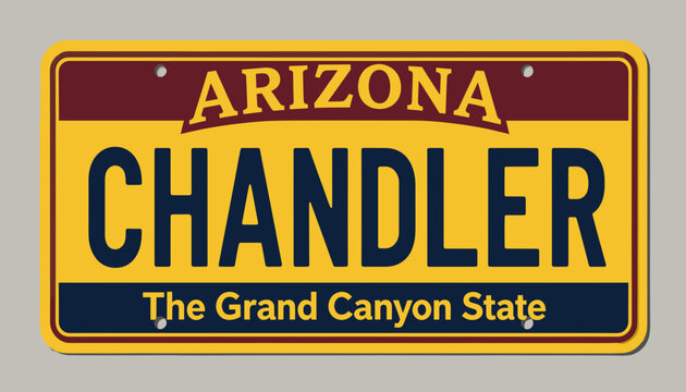 Arizona Chandler License Plate Mounted on Plain Wall