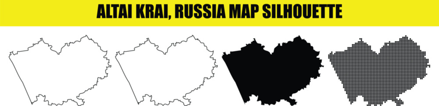 Altai krai, russia map silhouette. black and white vector outline of Altai krai country borders.