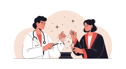 Fototapeta premium Doctor Foreseeing Patient Health Future with Crystal Ball Illustration