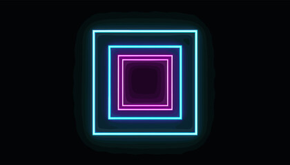 Fototapeta premium Neon Square Frames Glowing Against Dark Background