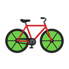 Fototapeta premium Red Bicycle with Green Wheels Isolated on White Background