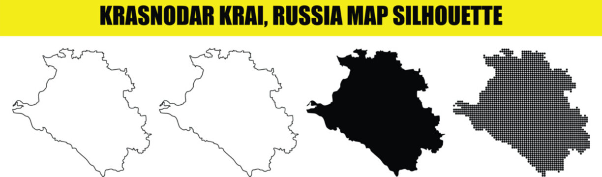 Krasnodar krai russia map silhouette collection with black white and dotted patterns on transparent background set.