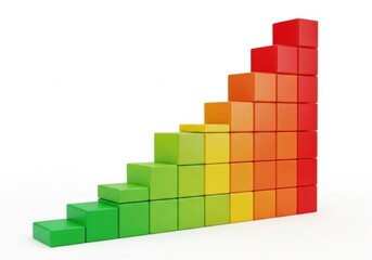 Fototapeta premium Color gradient block staircase illustration with red to green tones isolated on white background