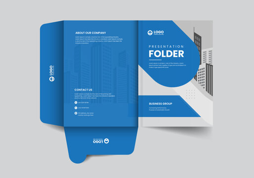 modern corporate company presentation folder layout design with geometric shapes