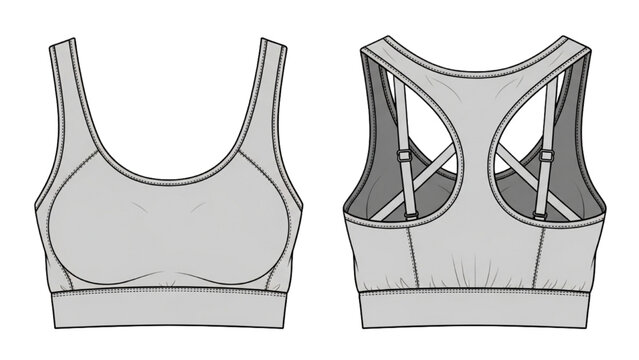 Women's sports bra illustration with front and back views showcased