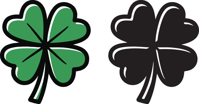 Vector flat style illustration of St. Patrick's day green lucky clover leaf isolated