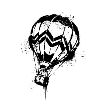 Graffiti Hot Air Balloon Stencil Vector Illustration Isolated On White Background