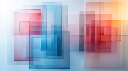 Fototapeta premium Geometric abstraction with overlapping squares and gradients on a white background in a minimalist style