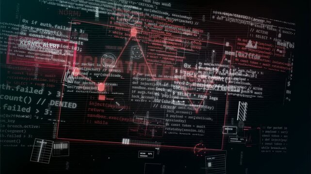 Cyber Attack Data Breach Animation with Red Warning Alerts