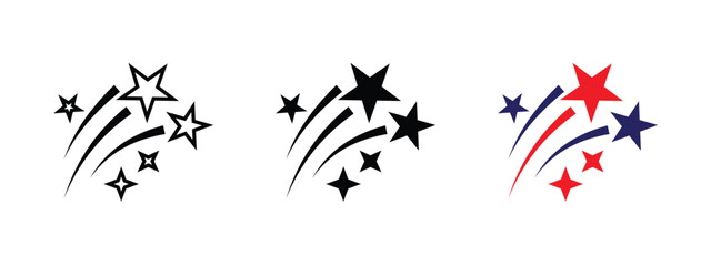 Three variations of shooting star icons featuring clean lines and bold shapes for graphic design projects © mr fida 