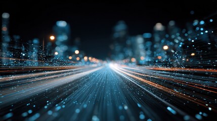 Obraz premium Abstract futuristic city at night with light trails