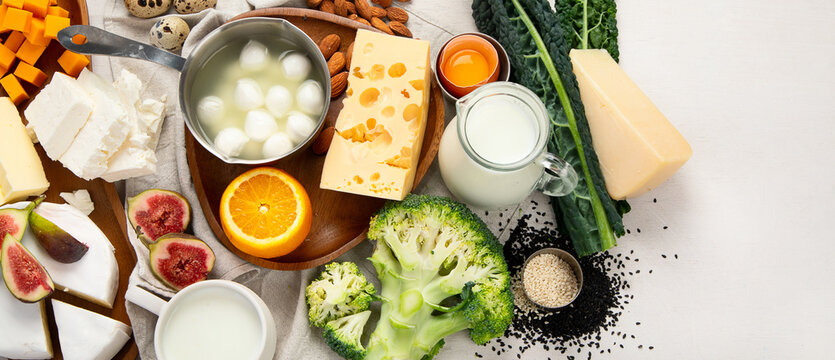 Different nutritious ingredients as source calcium. Concept of healthy lifestyle.