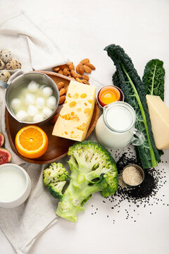 Different nutritious ingredients as source calcium. Concept of healthy lifestyle.