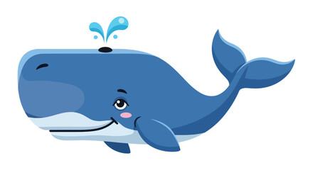 Naklejka premium Happy Blue Whale Spouting Water Cartoon Illustration