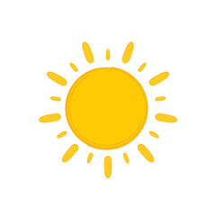 Hand draw cute sun illustration on transparant background. Yellow simple sun, hot summer weather symbol, heatstroke caused by sunlight, vector icon illustration material decoration © Shantika