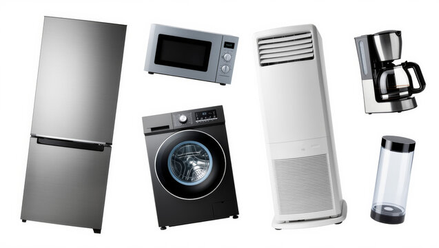 Modern Home Appliances Collection Isolated on White Background