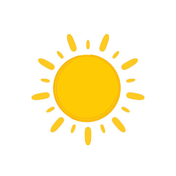 Hand draw cute sun illustration on transparant background. Yellow simple sun, hot summer weather symbol, heatstroke caused by sunlight, vector icon illustration material decoration