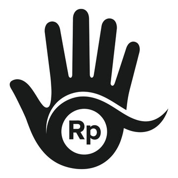 Illustration representing the Indonesian Rupiah currency symbol within an open hand graphic design icon