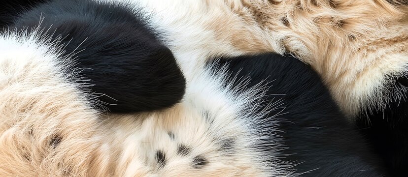 Closeup of giant panda fur texture, showing the contrast between black and white hair patterns, abstract animal background