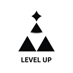 Fototapeta premium Minimalist black featuring a diamond shape above two triangles and the text level up, isolated on a white background, representing progress, gaming achievement, and success in digital interfaces