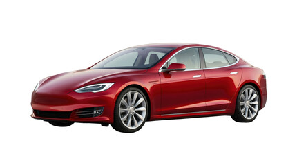 Obraz premium Sleek red electric car on white background in side view