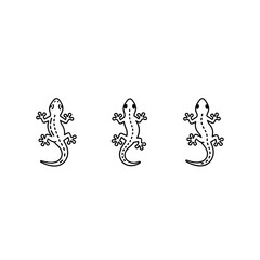 Naklejka premium Three Black and White Gecko Silhouette Illustrations.