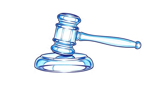 Blue Judicial Gavel Illustration Symbolizing Justice and Law.