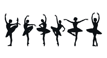 Ballet dancers silhouettes in various poses, elegant performance art © siti