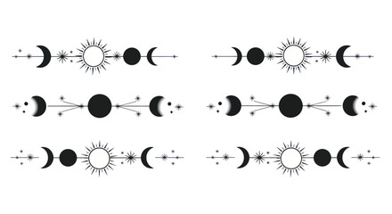 Celestial Moon Phases and Sun Icons Set - Cosmic Ornaments © siti