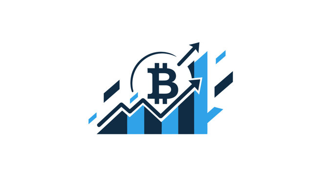 Bitcoin Cryptocurrency Growth Chart Icon with Upward Arrows