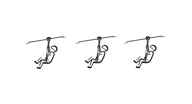 Playful cartoon monkeys swinging on parallel bars.