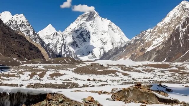 K2 mountain peak, second highest mountain in the world, K2 trek, Pakistan, Asia. Time lapse.