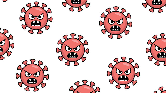 Angry cartoon virus cell seamless pattern background vector illustration isolated on white background