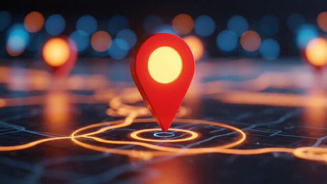 Location Markers on Futuristic Map.