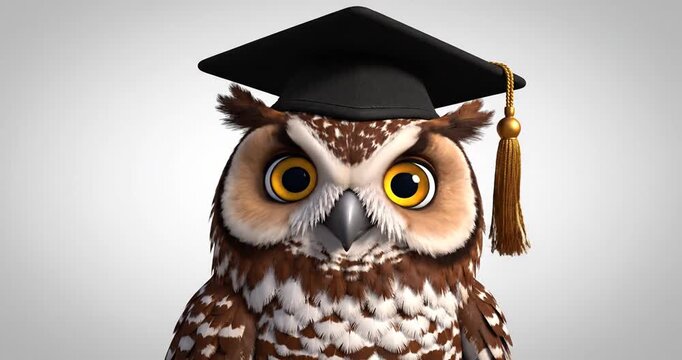 Owl wearing graduation cap closeup.
