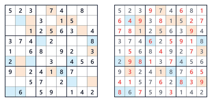 Sudoku puzzles in progress showing solved and unsolved grids  