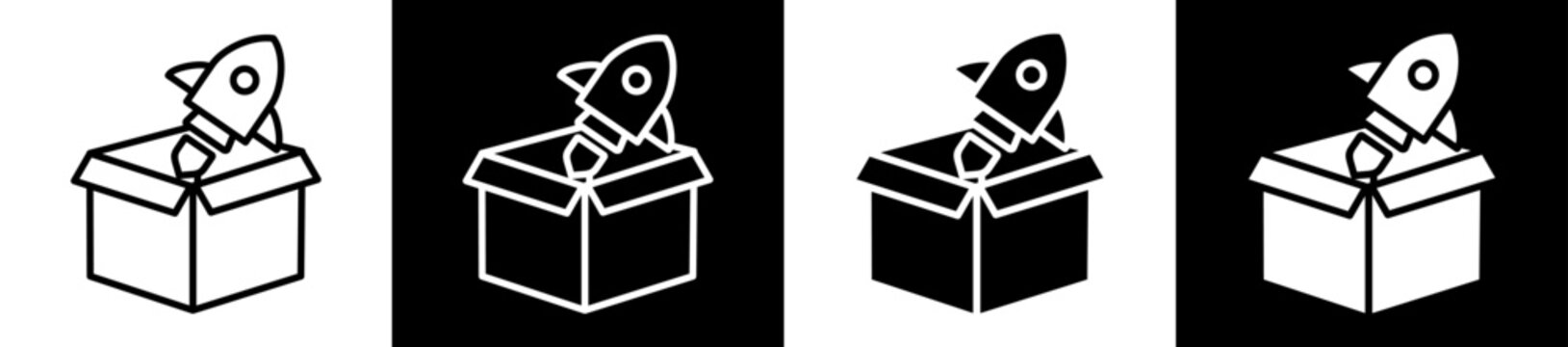 Product Launch Icon Black And White Vector Illustration.