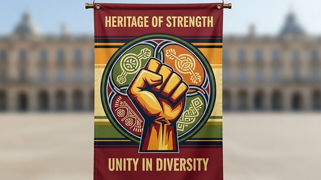 Heritage of strength banner depicting unity and diversity symbol