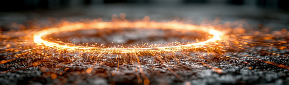 Fiery Portal: A swirling vortex of orange sparks and embers forms a glowing circular portal on a rough, textured surface, suggesting magic or an otherworldly entrance.